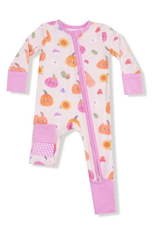 Angel Dear Autumn Pumpkins Print Convertible Zip Romper In Pink
