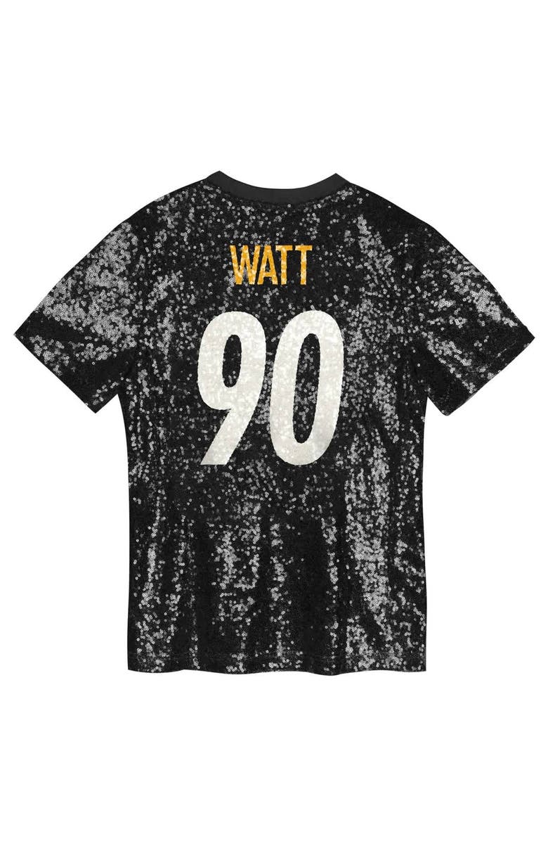 Outerstuff Girls Youth T.J. Watt Black Pittsburgh Steelers Sequin V-Neck Fashion Jersey, Alternate, color, Black