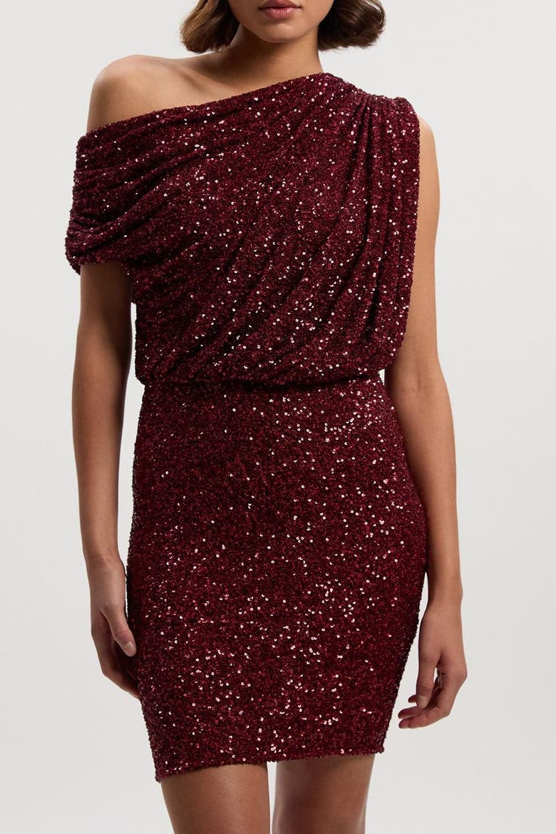 One Shoulder Sequin Mini Dress, Alternate, color, Plum
