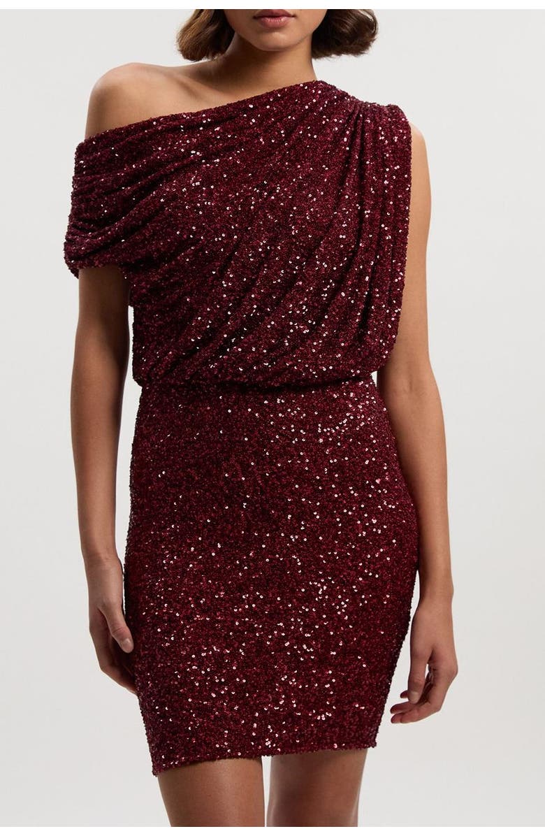 Karen Millen One Shoulder Sequin Mini Dress, Alternate, color, Plum