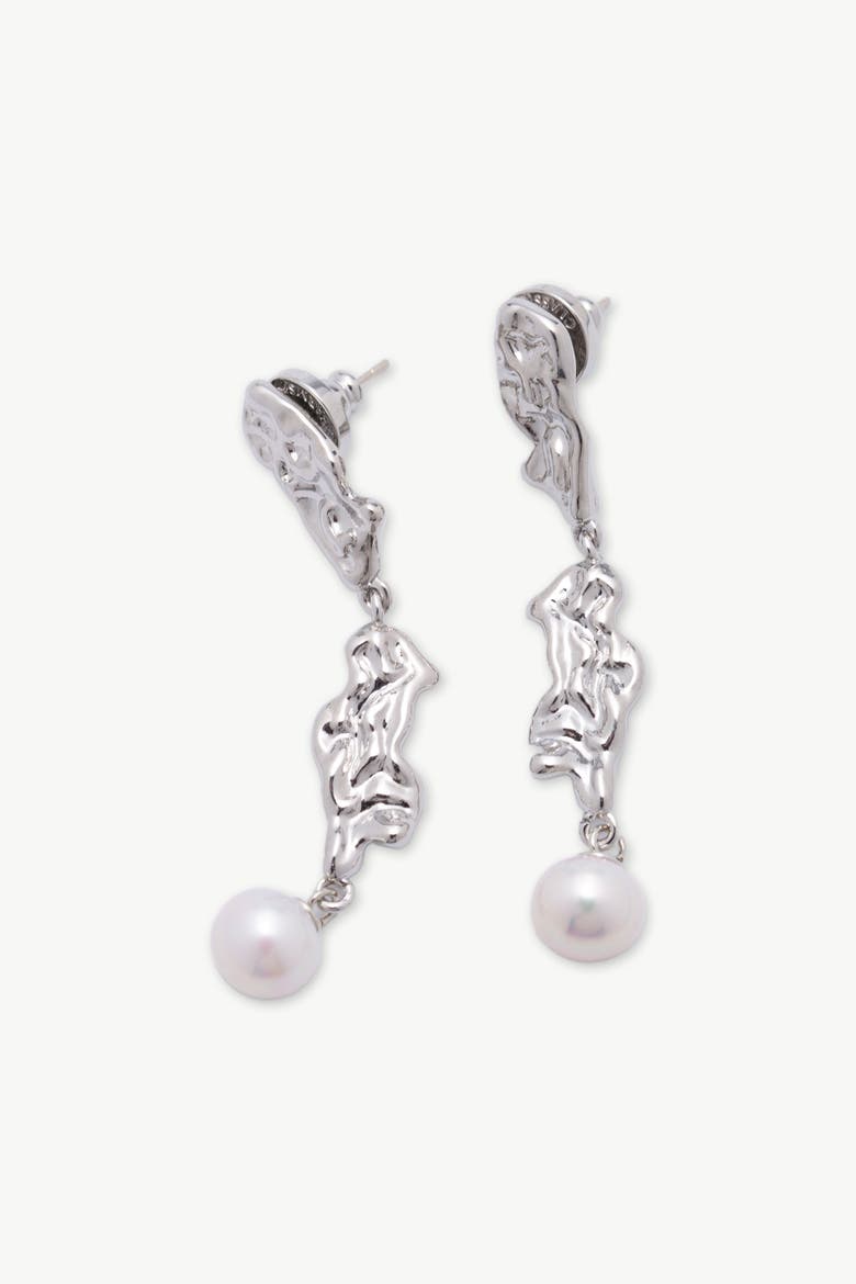Nyla Molten Freshwater Pearl Drop Earring, Alternate, color, Silver
