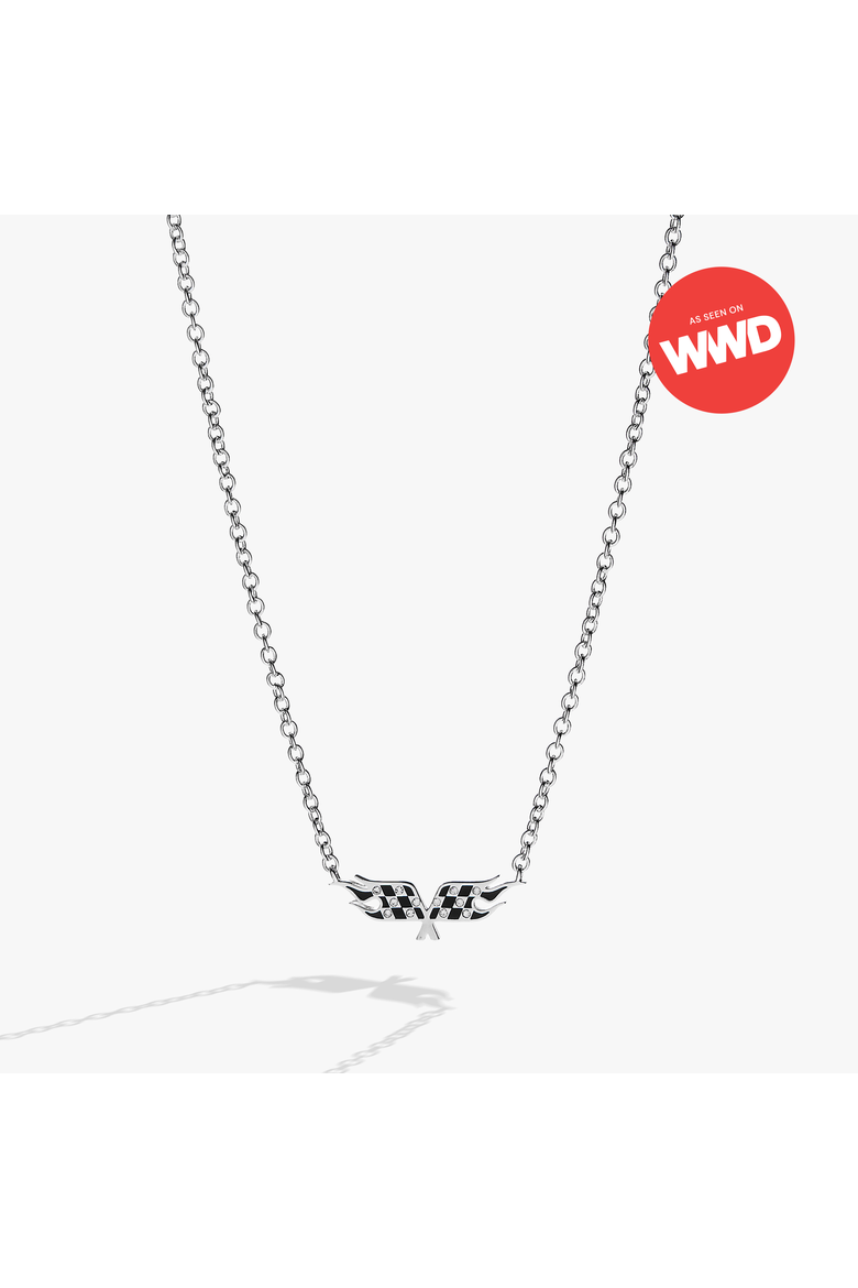 Hot Wheels Checkered Flag Necklace, Main, color, Silver