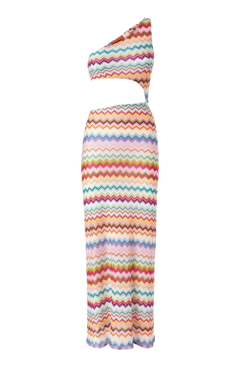 Missoni One-shoulder Cover-up In Lamé Viscose With Pixel-effect Zigzag Pattern, Alternate, color, Multicoloured