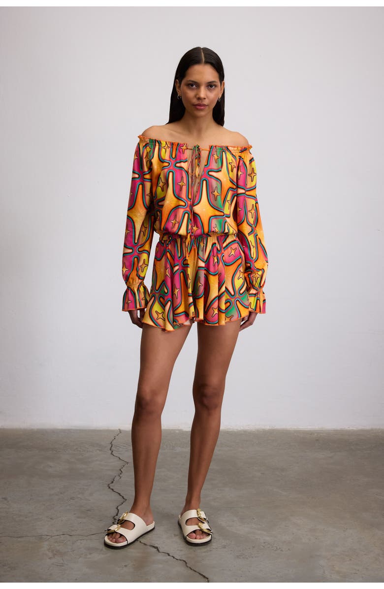 Je Te Veux Sirius Starry Print Off-Shoulder Mini Dress, Main, color, Multicolor