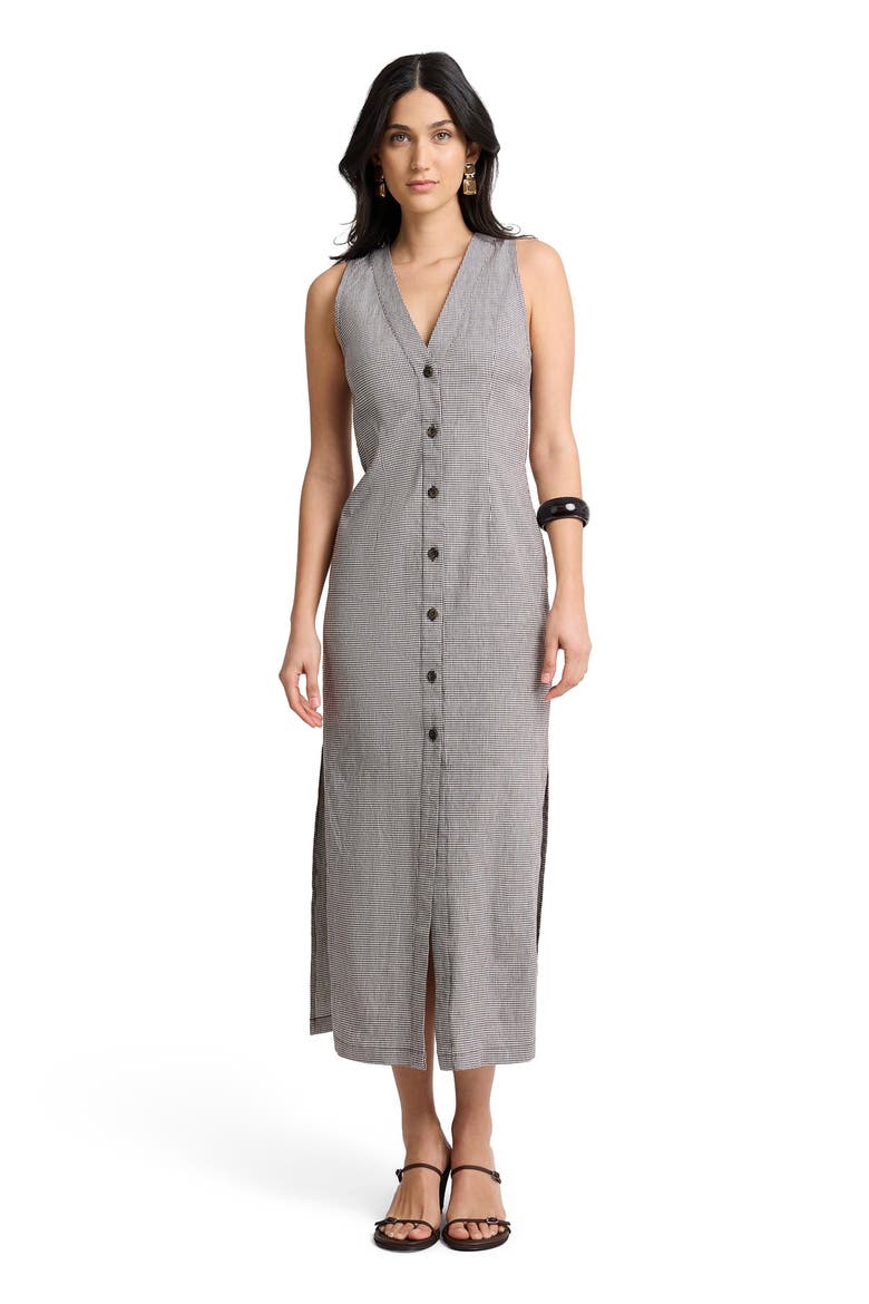 Stretch Linen Button Down Maxi Dress, Main, color, Brown/White