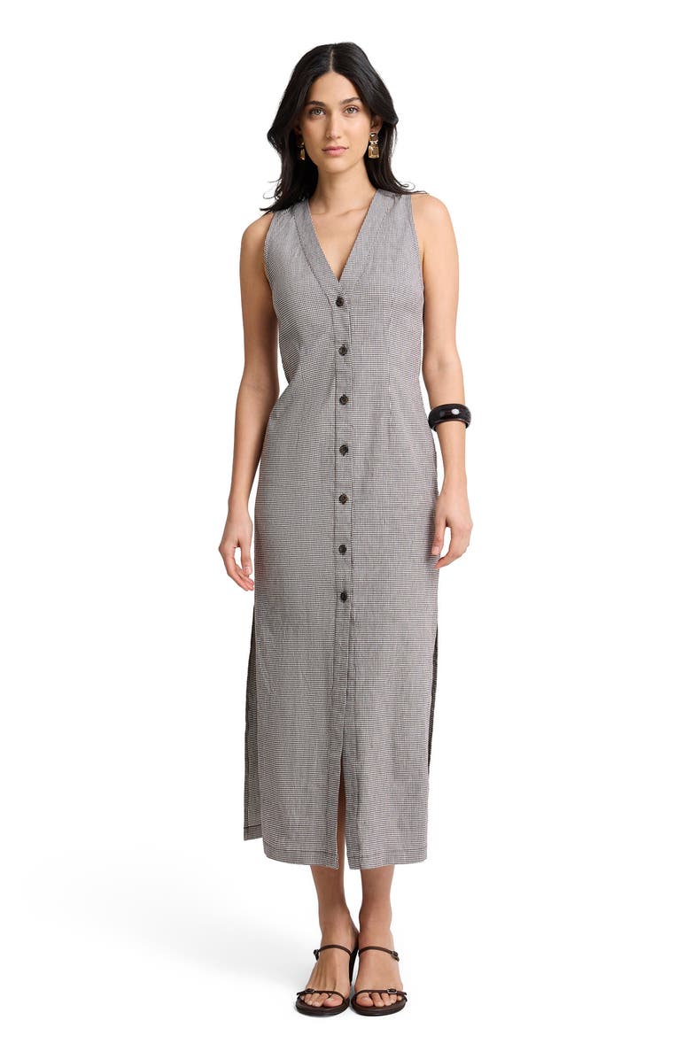 Onia Stretch Linen Button Down Maxi Dress, Main, color, Brown/White