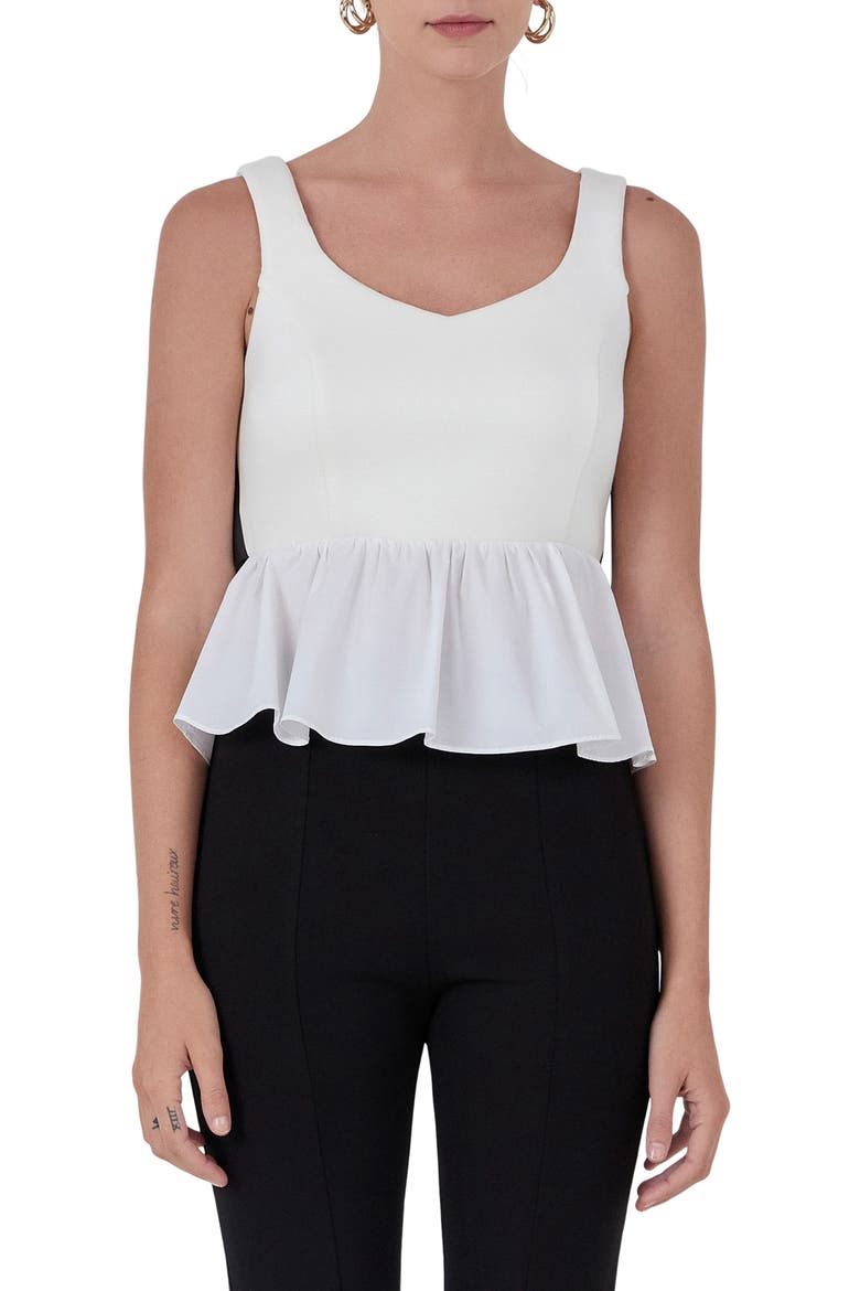 Bow Back Peplum Top, Main, color, IVORY/ BLACK