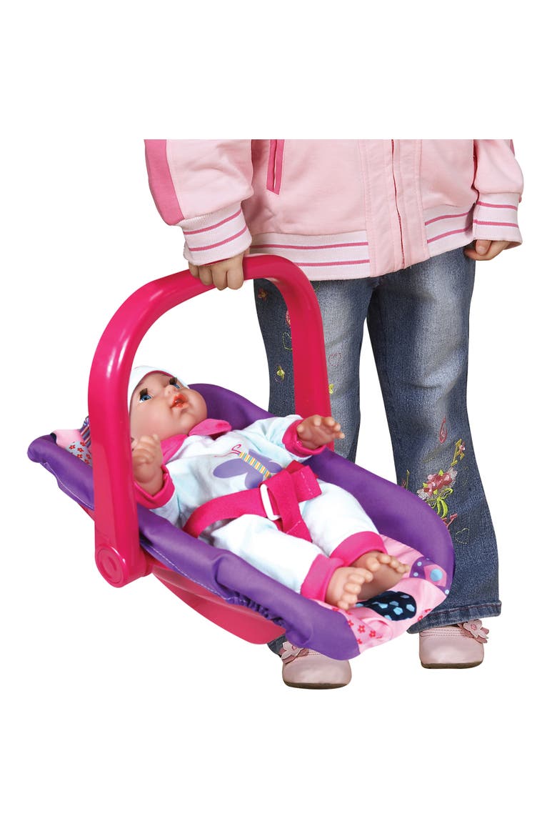 11 Inch Baby Doll & Car Seat Handbag Set, Pink Blue Purple Butterfly Outfit, Alternate, color, Multicolored