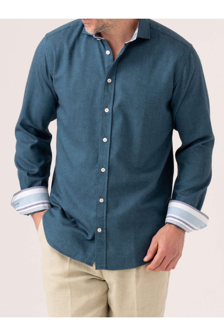Long Sleeve Cotton Merino Wool Shirt, Main, color, Teal