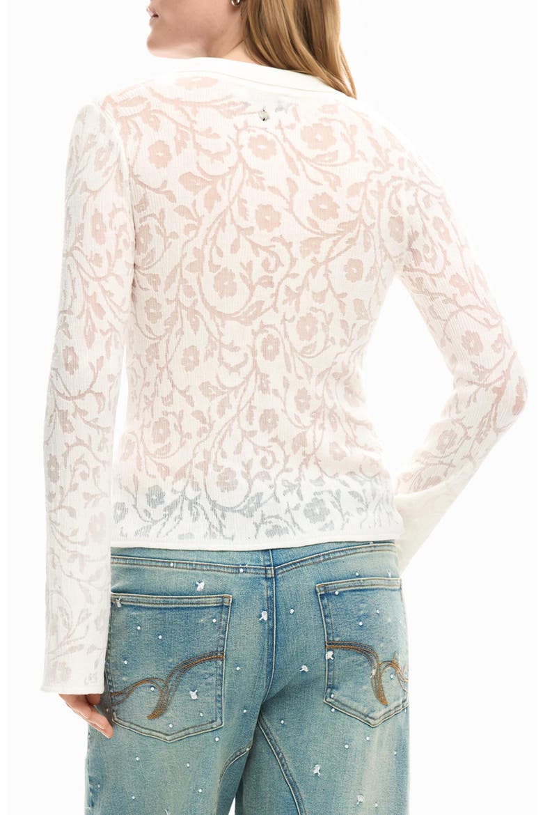 Floral Jacquard Sheer Button-Up Shirt, Alternate, color, OFF WHITE