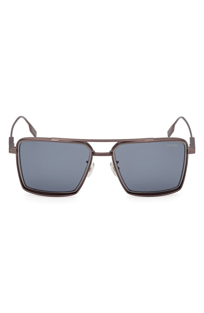 ZEGNA 56mm Navigator Sunglasses, Main, color, Matte Dark Bronze / Gunmetal