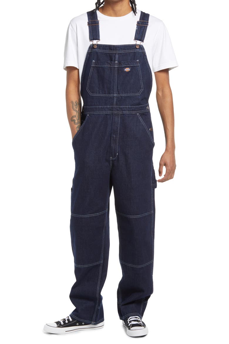 Men's R2R Denim Bib Overalls, Main, color, RINSED INDIGO BLUE