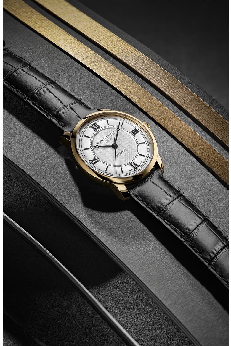 Classics Automatic Leather Strap Watch, 38.5mm, Alternate, color, BLACK