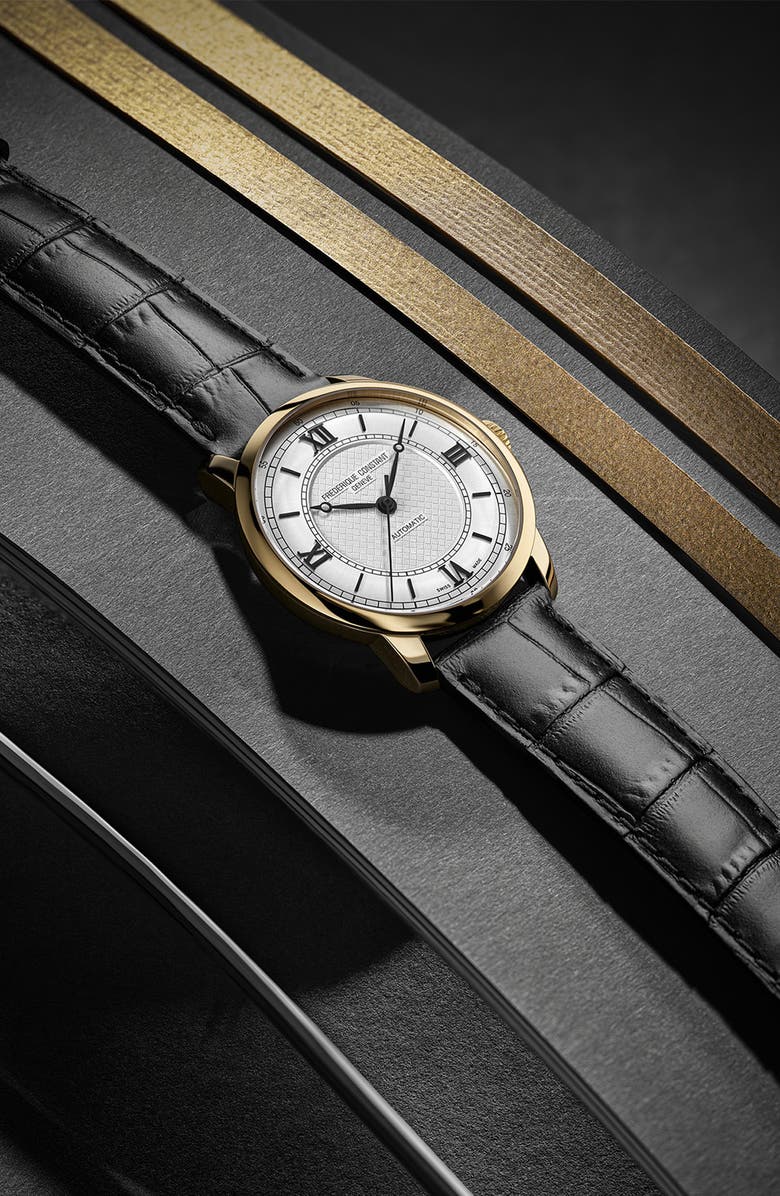 FREDERIQUE CONSTANT Classics Automatic Leather Strap Watch, 38.5mm, Alternate, color,