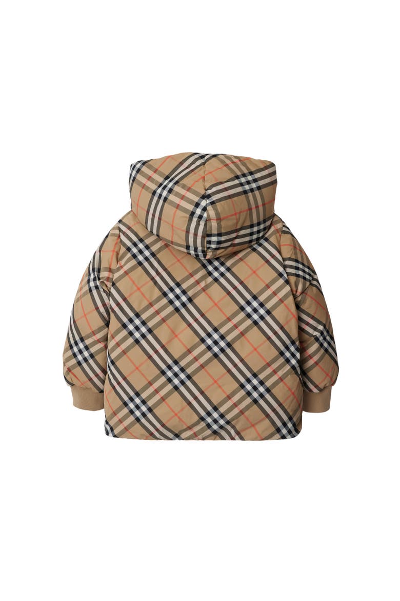 Girls' Reversible Check Nylon Puffer Jacket, Alternate, color, Sand beige