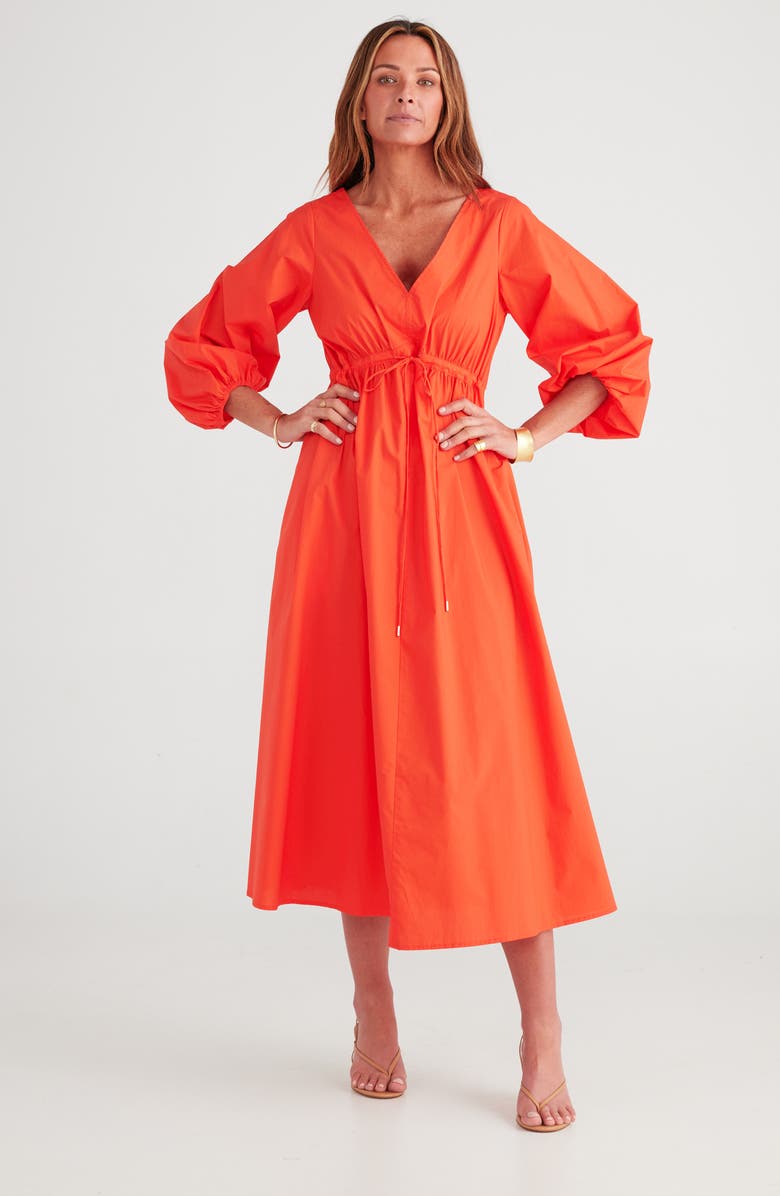 Brave+True Sunshine Drawstring Waist Midi Dress, Alternate, color, Mandarin