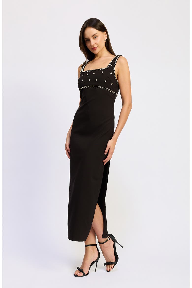Serena Embellished Midi Dress, Alternate, color, BLACK