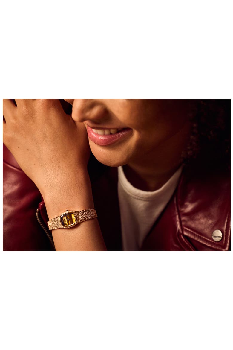 Goddess of Time Tiger's Eye Mesh Strap Tonneau Watch, 17mm, Alternate, color, ROSE GOLD-TONE