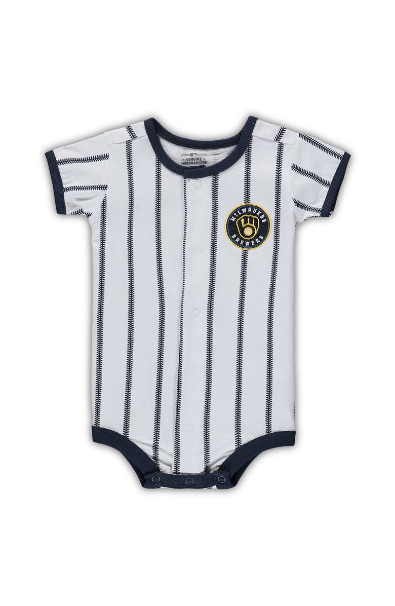 Outerstuff Newborn White/Navy Milwaukee Brewers Power Hitter Short Sleeve Bodysuit, Alternate, color, White