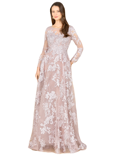 Long Sleeve, Illusion Neck Gown