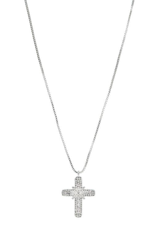 Danecraft Cross Pendant Necklace & Cubic Zirconia Stud Earrings Set In Silver