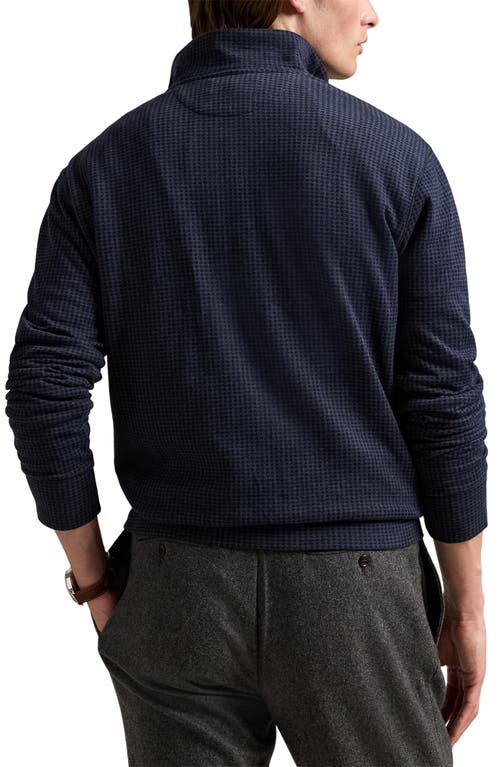 Polo Ralph Lauren Houndstooth Luxury Cotton Blend Quarter Zip Pullover In Blue
