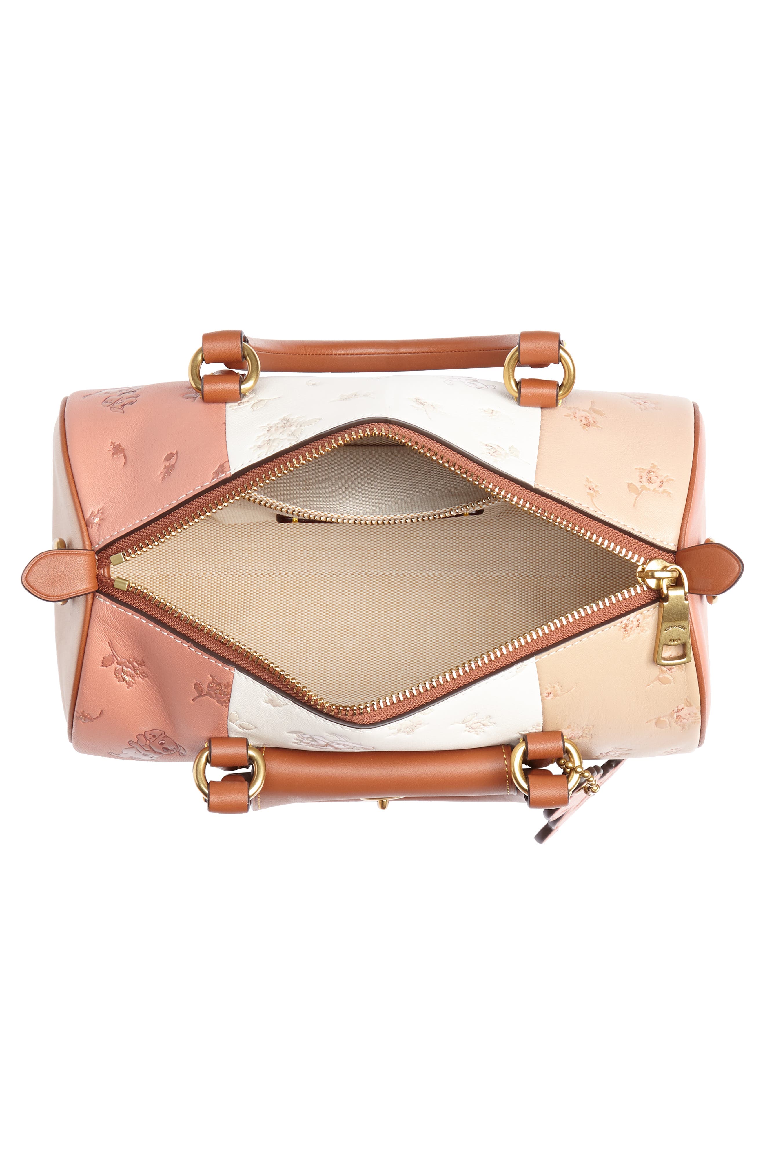 Disney x COACH 101 Dalmatians Leather Barrel Bag, Alternate, color, NUDE PINK MULTI