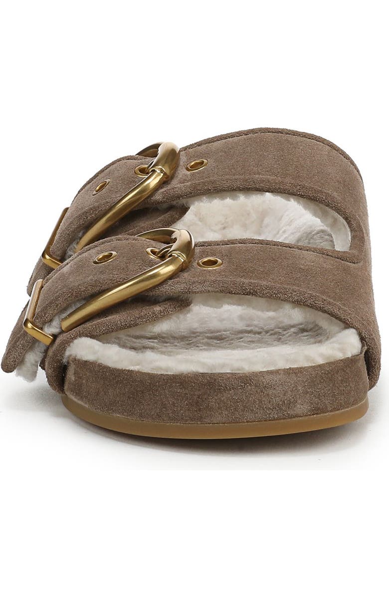 Veronica Beard Prue Genuine Shearling Lined Two Strap Sandal, Alternate, color, Bark Ecru