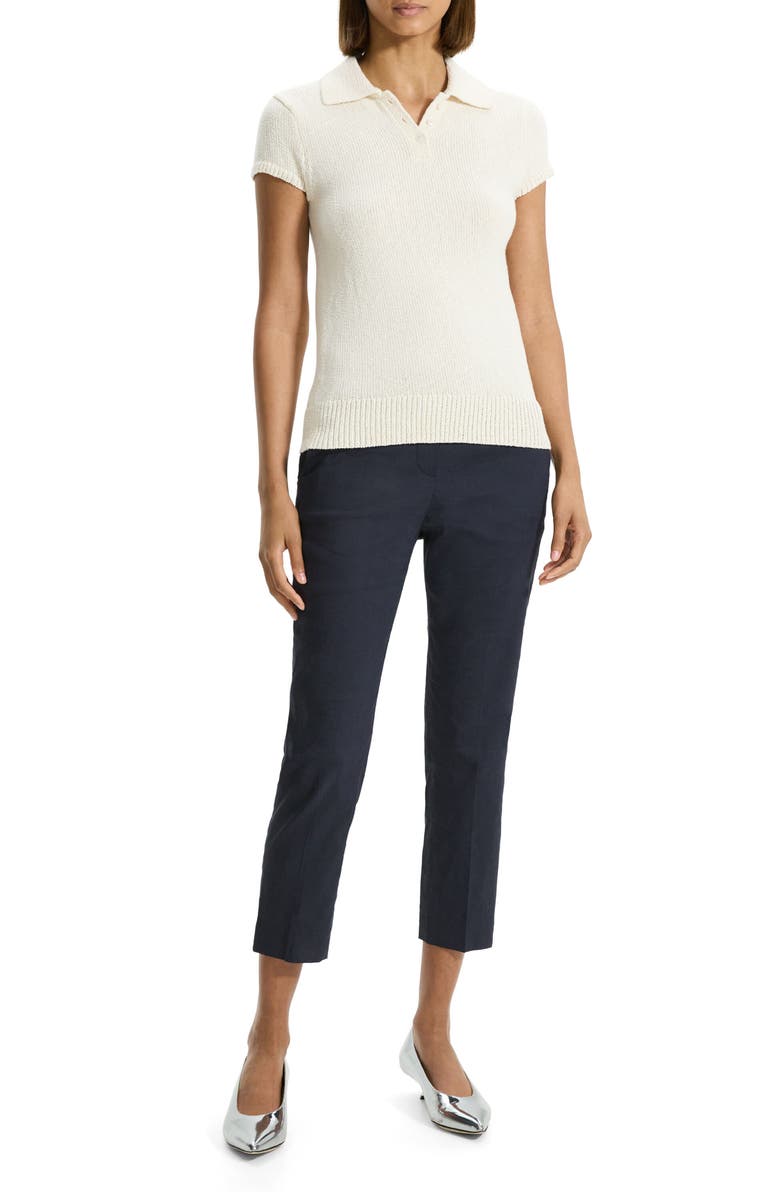 Theory Wave Bo Cap Sleeve Cotton & Merino Wool Polo Sweater, Alternate, color, 