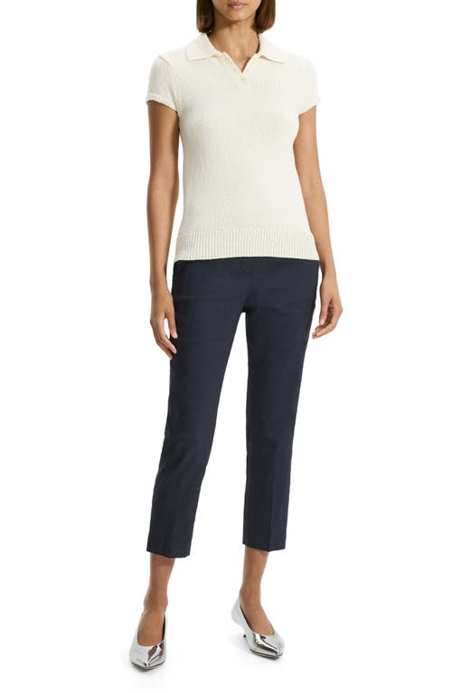 Theory Cap-sleeve Cotton And Merino Wool Polo Top In White