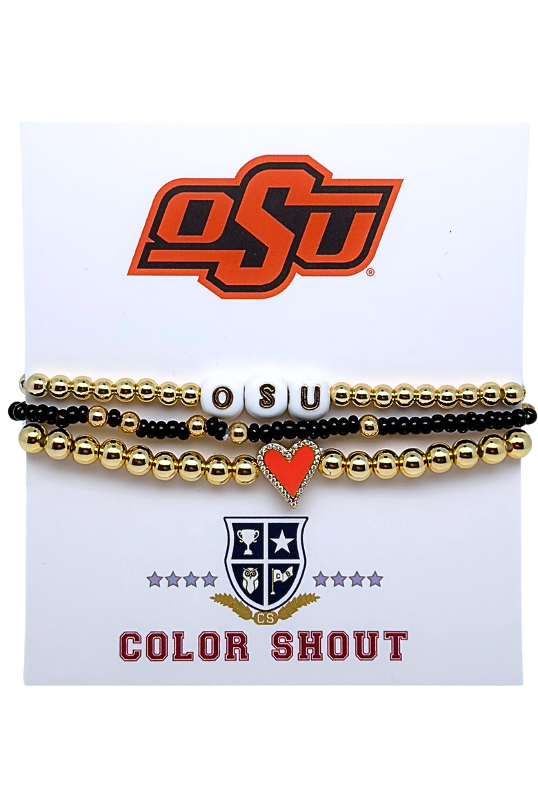 Oklahoma State Love My College Bracelet Stack, Main, color, Yellow Gold