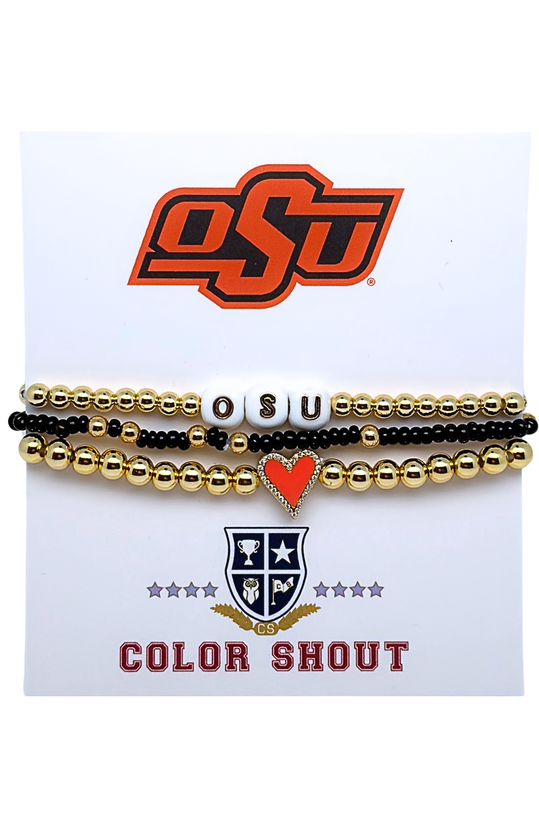 Color Shout Oklahoma State Love My College Bracelet Stack, Main, color, Yellow Gold