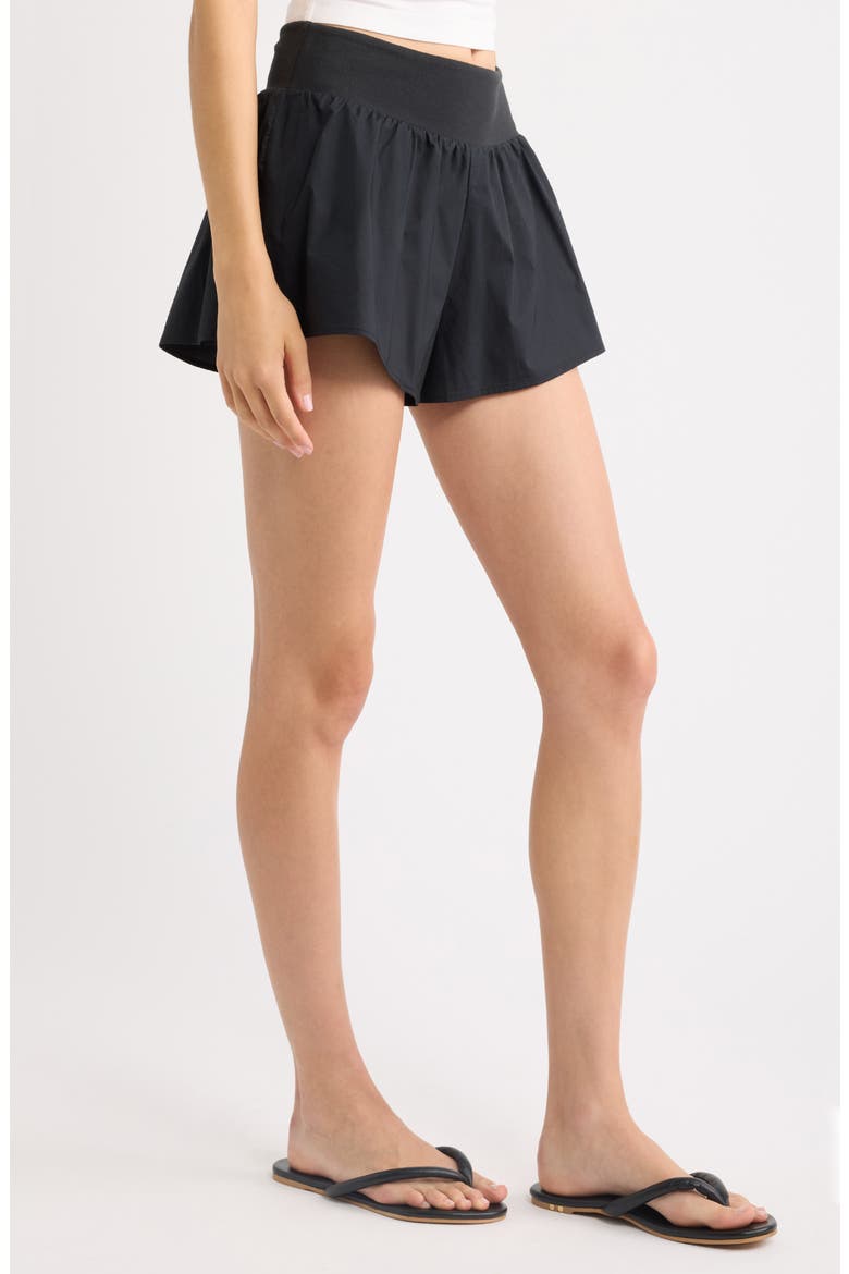 Woven Stretch Cotton Flutter Shorts, Alternate, color, ONYX
