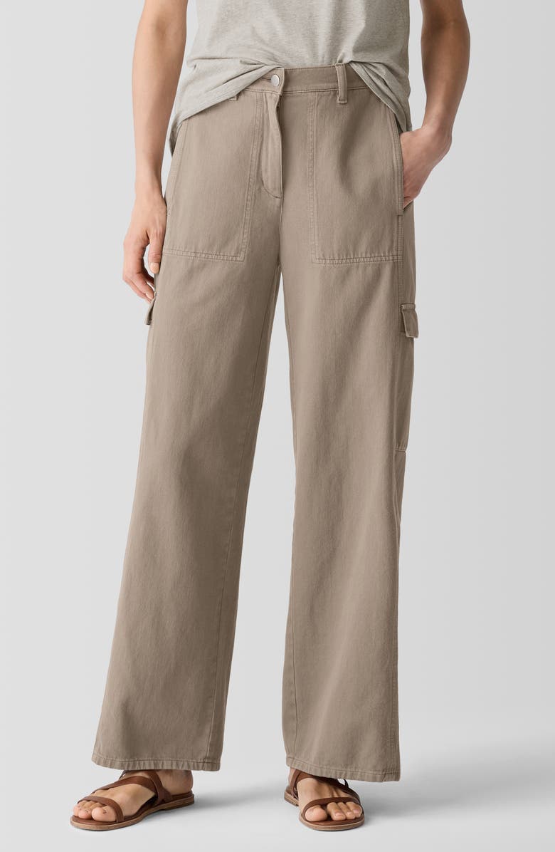 Eileen Fisher Organic Cotton Wide Leg Cargo Pants, Main, color, Reed