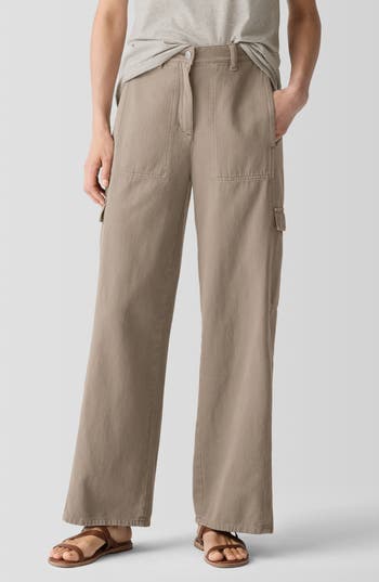 Eileen Fisher Organic Cotton Wide Leg Cargo Pants