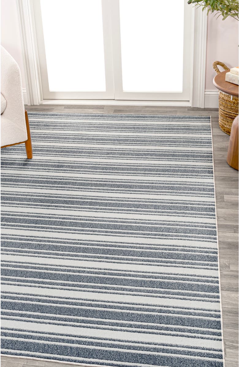 JONATHAN Y Fawning Two-Tone Striped Classic Low-Pile Machine-Washable Area Rug, Alternate, color, Cream/Dark Gray