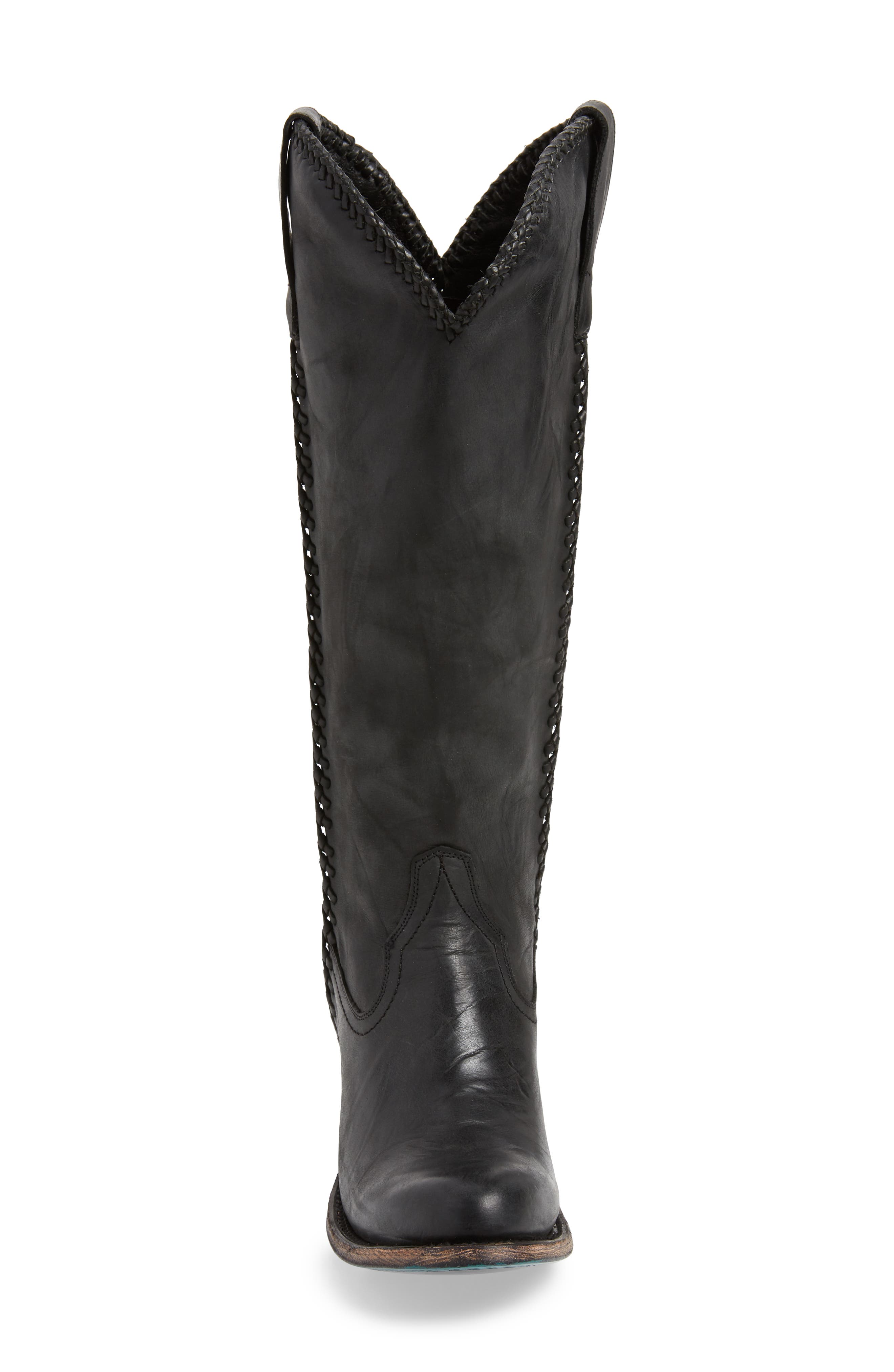 Plain Jane Knee High Western Boot, Alternate, color, BLACK LEATHER