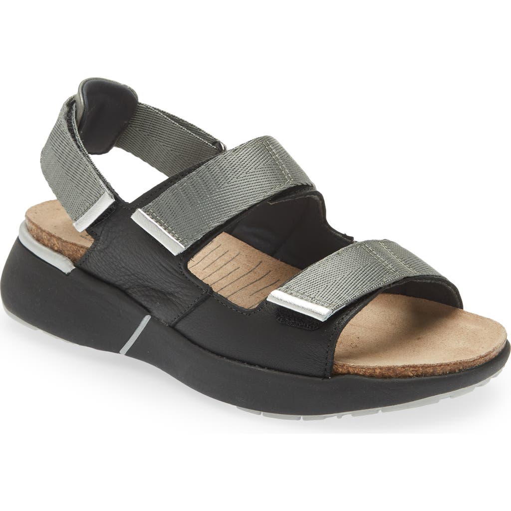 Naot Odyssey Slingback Sandal In Soft Black/sterling/silver