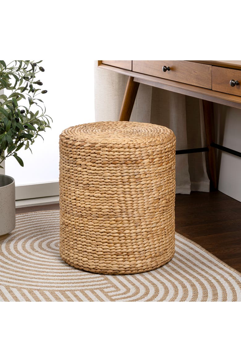 Zoey Bohemian Round Woven Water Hyacinth Pouf Ottoman Stool, Footrest & Extra Seating for Living Spaces, Alternate, color, Natural