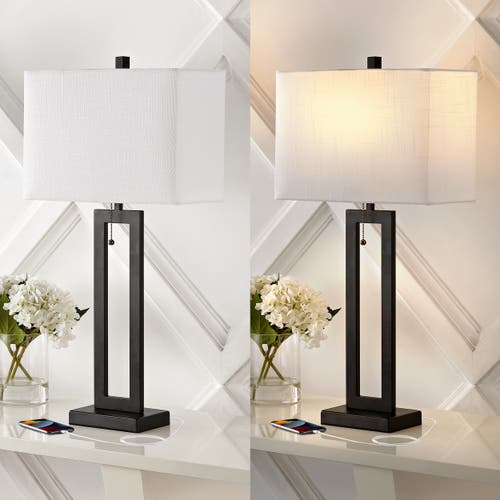 Jonathan Y Sabrina 28.5" Vintage Industrial Iron Led Table Lamp With Pull-chain And Usb Charging Por In Black