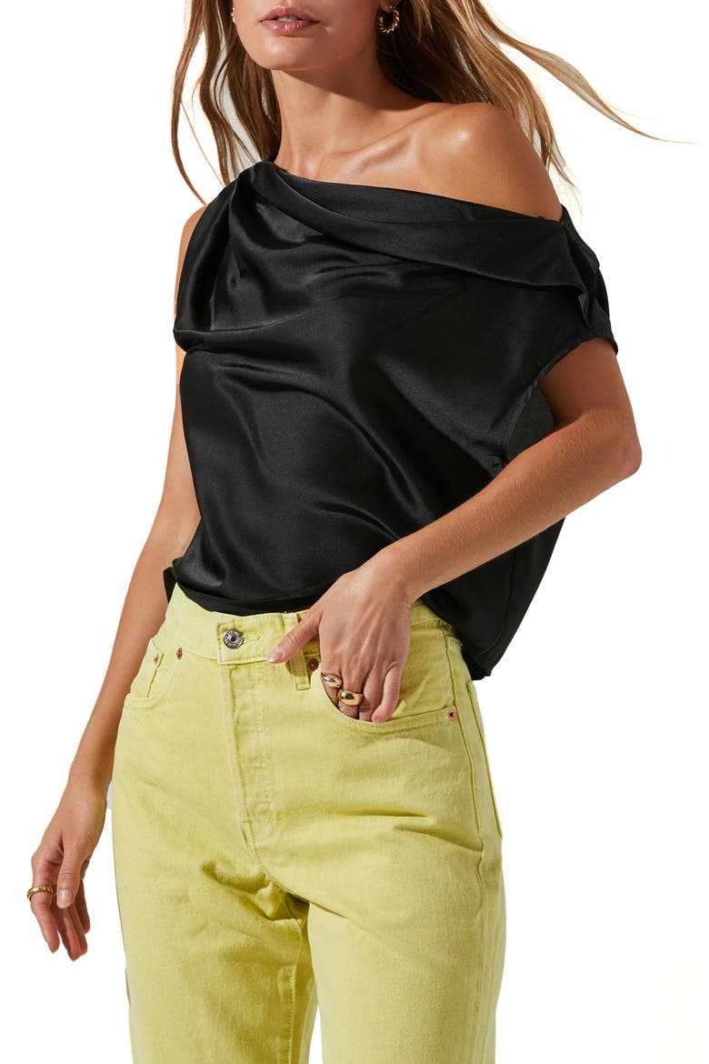 Ceres Off the Shoulder Satin Blouse, Alternate, color, BLACK