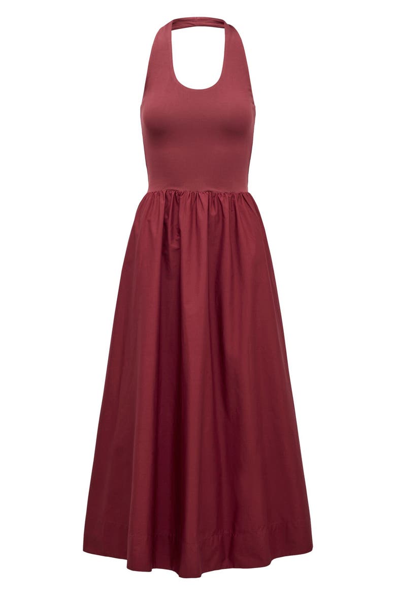 Margot Mixed Media Halter Neck Dress, Alternate, color, ROSEWOOD