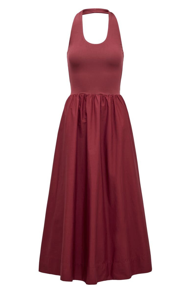 Ever New Margot Mixed Media Halter Neck Dress, Alternate, color, Rosewood