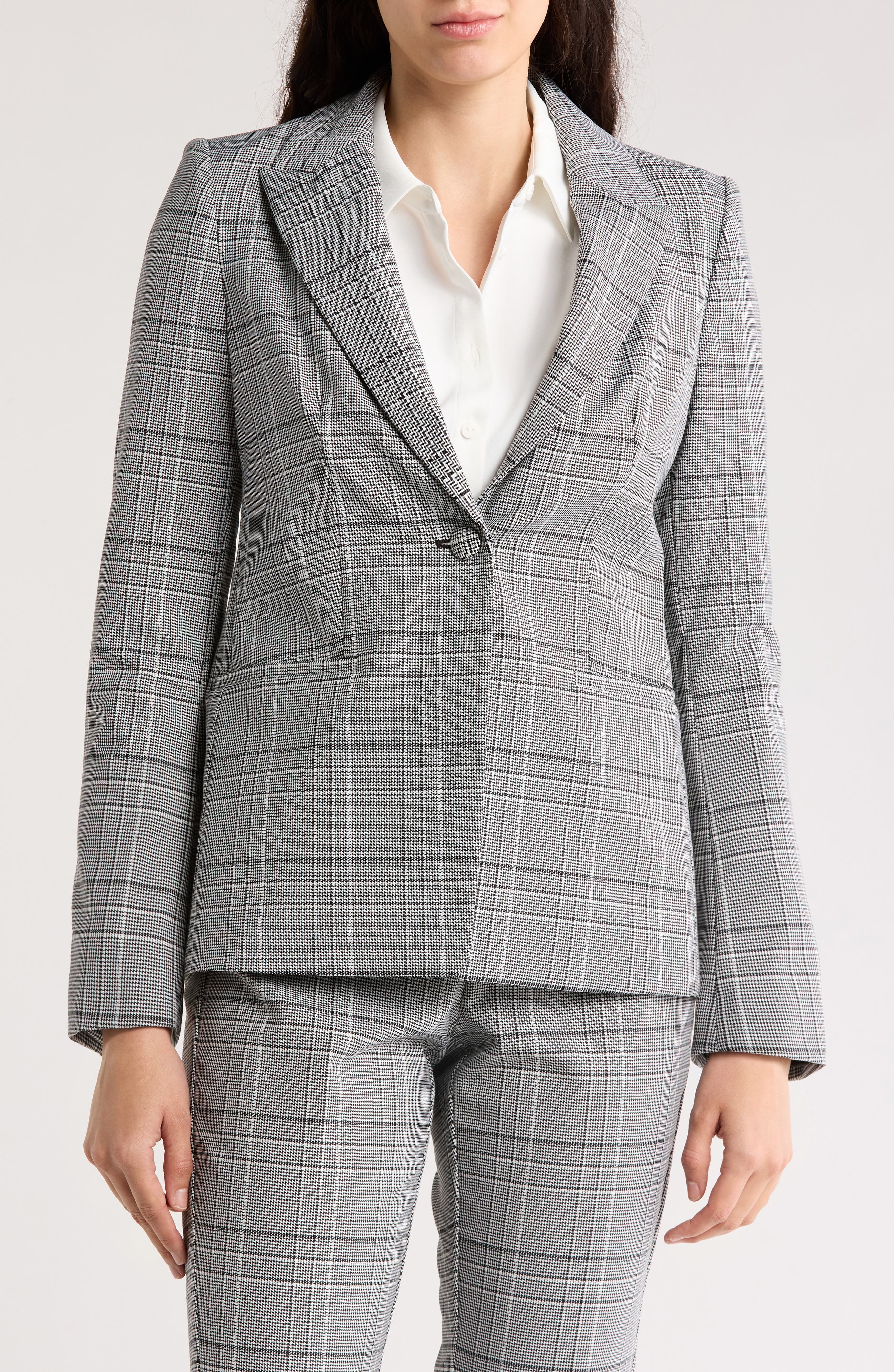 Elie Tahari The Madelyn Plaid Peak Lapel Stretch Blazer