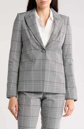 Elie Tahari The Madelyn Plaid Peak Lapel Stretch Blazer