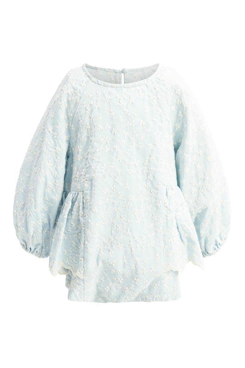 Kids' Floral Embroidery Cotton Blend Romper, Main, color, WASHED BLUE