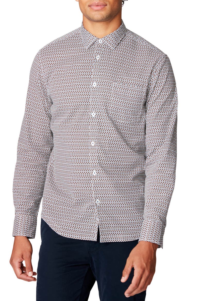 On Point Slim Fit Button-Up Shirt, Main, color, BLACK COFFEE MONDRIAN DOT