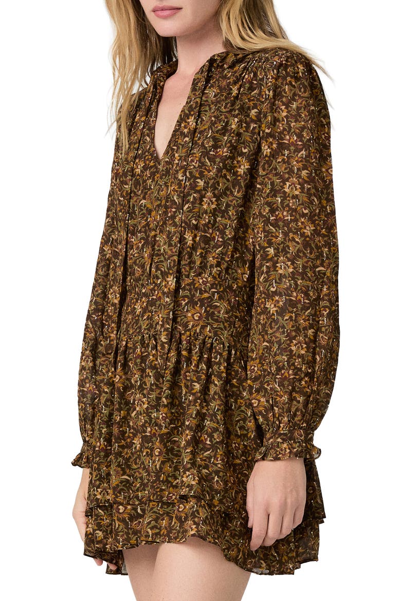 Nantes Metallic Silk Chiffon Minidress, Alternate, color, HICKORY MULTI