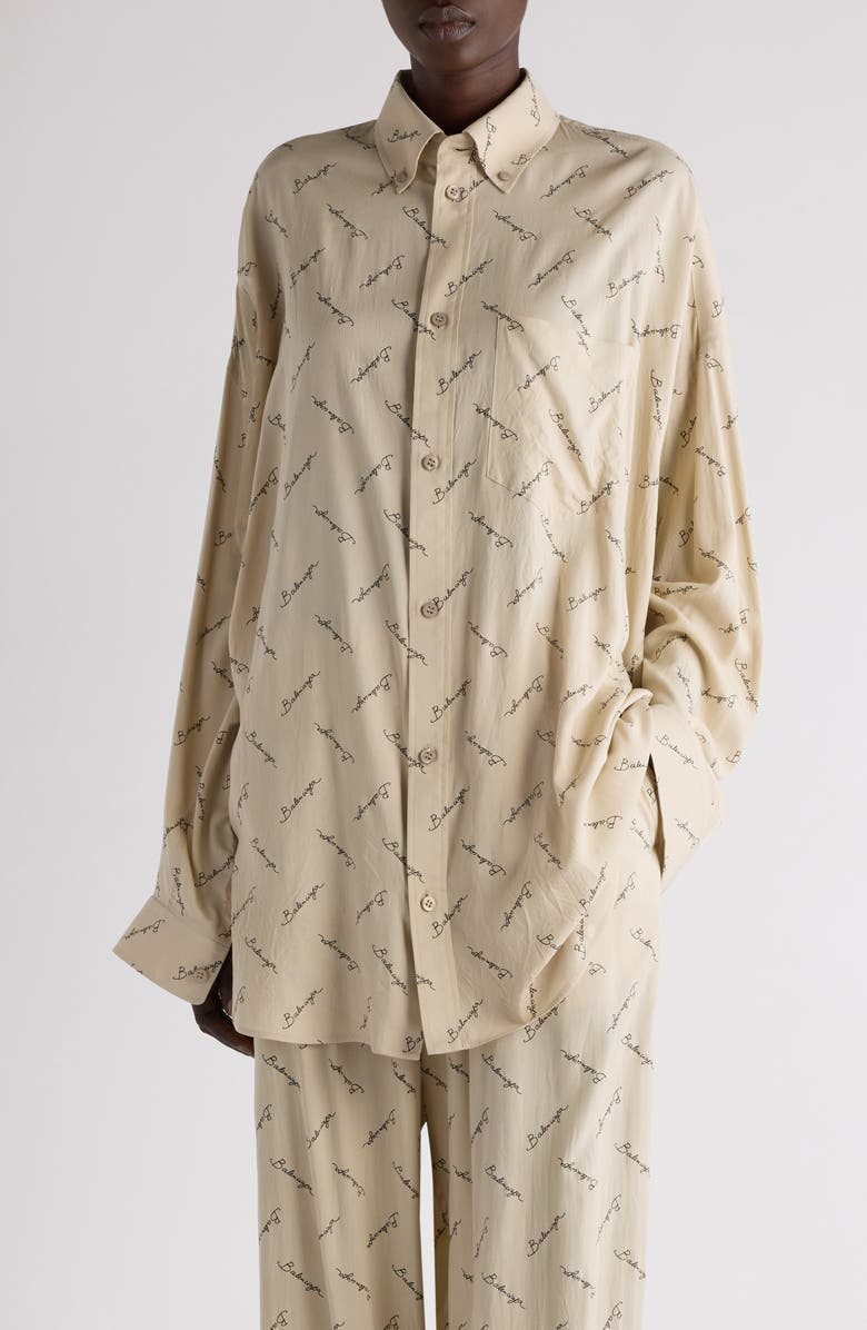 Balenciaga Logo Jacquard Cocoon Button-Down Shirt, Main, color, 