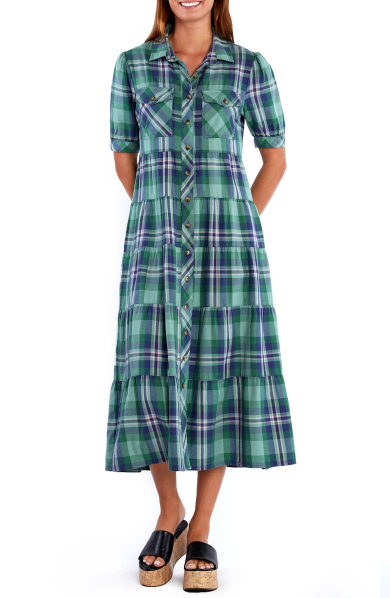 Billy T Lyla Plaid Tiered Shirtdress, Main, color, Tree Farm Plaid